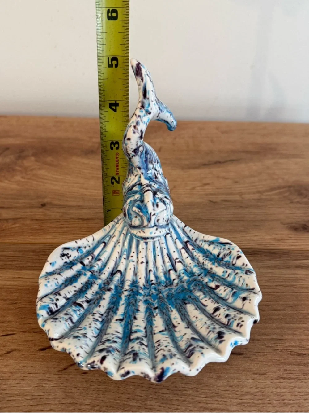 Vintage MCM Art Deco Shell Trinket Soap Dish Fish Koi Blue Holland Mold 1970s